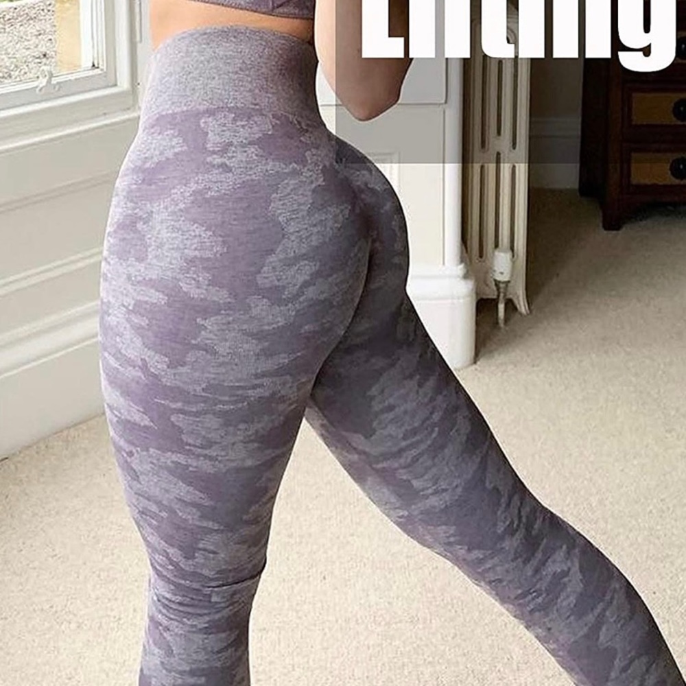 Purple camo high waisted leggings workout yoga pants tummy control butt lifting